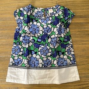 Gymboree Cotton White Blue Floral Print Cup Sleeve Girl’s Top Sz 7 EUC